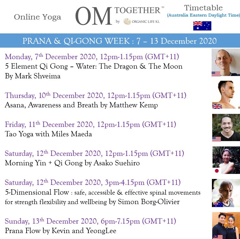 PRANA & QI GONG WEEK UNLIMITED PASS (7-13 Dec 2020) - up to 6 classes
