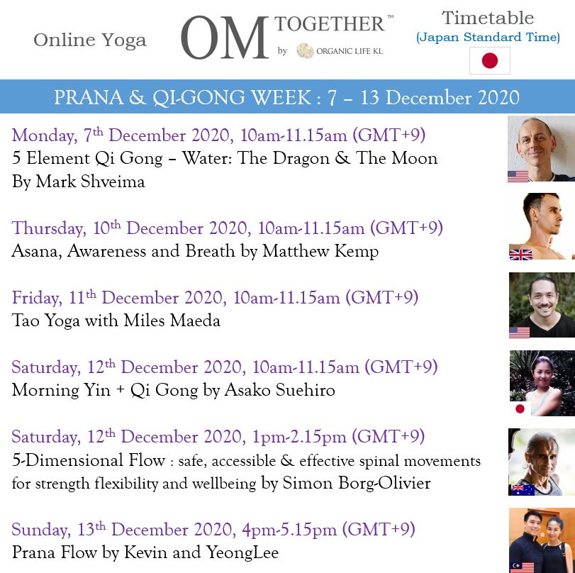 PRANA & QI GONG WEEK UNLIMITED PASS (7-13 Dec 2020) - up to 6 classes