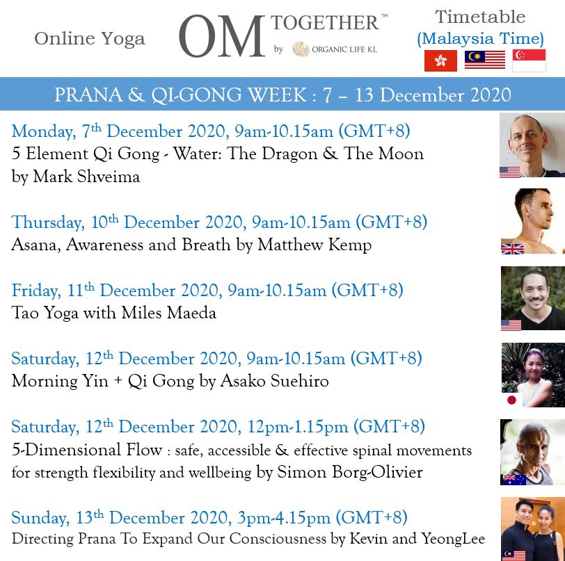 PRANA & QI GONG WEEK UNLIMITED PASS (7-13 Dec 2020) - up to 6 classes