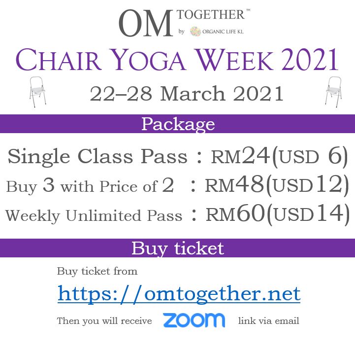 Chair Yoga With Shaolin Twist (75 min) at 9am Mon on 22 Mar 2020 -completed