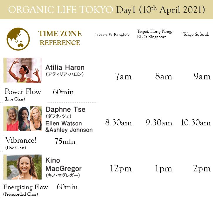 ORGANIC LIFE TOKYO - Day1 (10 April 2021) Atilia Haron, Daphne Tse & Ellen Watson & Ashley Johnson, Kino MacGregor - completed