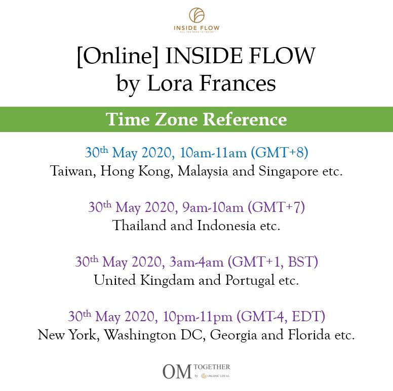 [Online] INSIDE FLOW by Lora Frances (75 min) at 10am on 30 May 2020 -completed